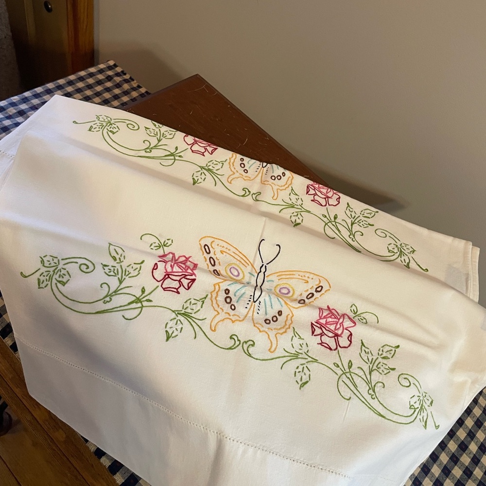 Embroidered Butterfly and Floral Pillowcases
